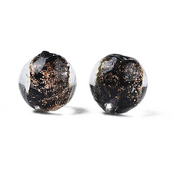 Noir Perles au chalumeau de sable d'or faites à la main , ronde, noir, 9~10x9~10mm, Trou: 1.5mm