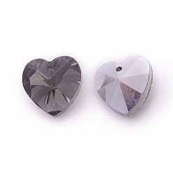 Slate Gray Romantic Valentines Ideas Glass Charms, Faceted Heart Pendants, Slate Gray, 14x14x8mm, Hole: 1mm