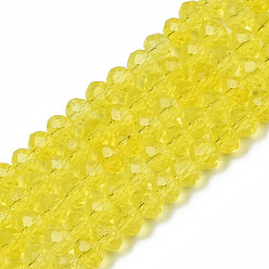 Amarillo Abalorios de vidrio, facetados, Rondana plana, amarillo, 4x3 mm, agujero: 0.4 mm, sobre 123~127 unidades / cadena, 16.5~16.9 pulgada (42~43 cm)