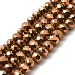 Copper Plated Electroplate Transparent Glass Beads Strands, Full Plated, Faceted, Rondelle, Copper Plated, 3.5x3mm, Hole: 0.4mm, about 123~127pcs/strand, 13.78 inch~14.17 inch(35~36cm)