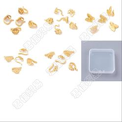Matte Gold Color PandaHall Elite 20Pcs 5Style Rack Plating Brass S Hook Clasps, Long-Lasting Plated, Polygon, Flower, Butterfly, Matte Gold Color, 5~10x5.5~11mm, Hole: 1~2.2mm, 4pcs/style