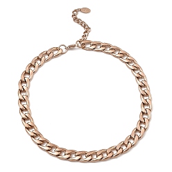 Oro Rosa Collar de cadena de eslabones cubano 304 de acero inoxidable, oro rosa, 16~16-1/8 pulgada (40.5~41 cm)