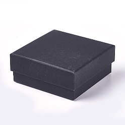 Черный Красно-бумажные картонные шкатулки для драгоценностей, кольцо / серьга, квадратный, чёрные, 8.5x8.5x3.5 см