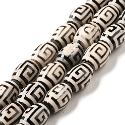 Other Pattern Tibetan Style dZi Beads Strands, Natural & Dyed Agate Beads, Rice, Black, Other Pattern, 13~14x9.5~10mm, Hole: 1.4mm, about 25pcs/strand, 13.58 inch(34.5cm)