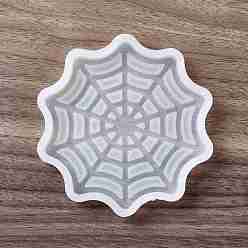 Blanc Bricolage halloween toile d'araignée tasse tapis moules en silicone, moules de résine, pour la fabrication artisanale de résine uv et de résine époxy, blanc, 87x83x9.5mm, diamètre intérieur: 81x69.5 mm