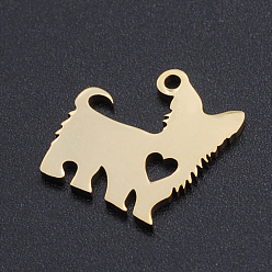 Golden 201 Stainless Steel Silhouette Charms, Dog with Heart, Golden, 14x15x1mm, Hole: 1.4mm