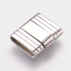 Stainless Steel Color 304 Stainless Steel Fold Over Clasps, Smooth Surface, Rectangle, Stainless Steel Color, 19x18x5mm, Hole: 2x15mm