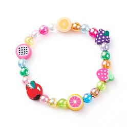 Colorful Handmade Polymer Clay Beads Stretch Bracelets for Kids, with Eco-Friendly Transparent Acrylic Beads, Colorful, Inner Diameter: 1-3/4 inch(4.5cm)
