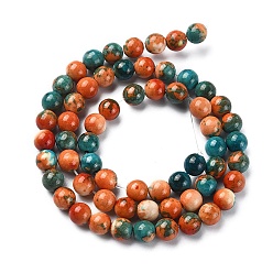Saddle Brown Synthetic Ocean White Jade Round Beads Strands, Dyed, Saddle Brown, 6mm, Hole: 1mm, about 64pcs/strand, 15.70''(39.88cm)