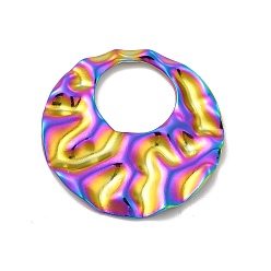 Rainbow Color Ion Plating(IP) 304 Stainless Steel Pendants, Textured, Round Ring Charm, Rainbow Color, 35x34.5x2.5mm, Hole: 15.5mm