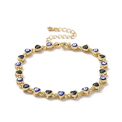 Темно-Синий Браслет-цепочка с эмалевым звеном и кубическим цирконием, золотые латунные украшения для женщин, темно-синий, 7-1/8 дюйм (18.2 см)