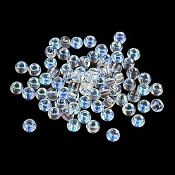 Light Sky Blue Glass Seed Beads, AB Color, Rondelle, Light Sky Blue, 4x3mm, Hole: 1.2mm 368pc/bag.