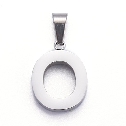 Letter O 304 Stainless Steel Letter Pendants, Manual Polishing, Alphabet, Stainless Steel Color, Letter.O, 18.5x14.5x3.5mm, Hole: 7x3.5mm