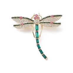 Colorful Rhinestone Dragonfly Brooch Pin, Golden Alloy Badge for Backpack Clothes, Colorful, 53x56.5x11.5mm, Pin: 0.8mm