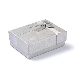 Gris Foncé Boîte de rangement de bijoux en papier, avec éponge noire et nœud papillon, Pour la bague, boucles d'oreilles et collier, rectangle, gris foncé, 9.1x6.9x3.6 cm