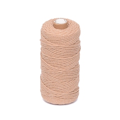 PeachPuff 100M Round Cotton Braided Cord, for DIY Handmade Tassel Embroidery Craft, PeachPuff, 3mm, about 109.36 Yards(100m)/Roll