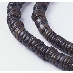 Brun De Noix De Coco Chapelets de perles de coquillage, teint, disque, brun coco, 4.9~6x0.4~6mm, Trou: 1.4mm, environ 15.94 pouces ~ 16.14 pouces (40.5~41 cm)