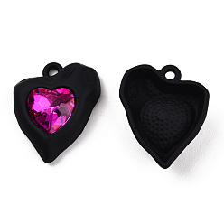 Negro Colgantes de la aleación pintadas de aerosol, con diamante de imitación, colgante de corazón asimétrico, negro, 18.5x15x5.5 mm, agujero: 1.5 mm