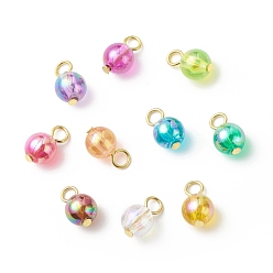 Mixed Color Transparent Acrylic Charms, with Iron Findings, AB Color, Round, Mixed Color, 13x8mm, Hole: 2.5mm