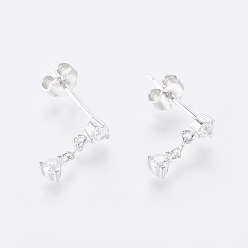 Platine Boucles d'oreilles pendantes en argent sterling plaqué rhodium, avec de la zircone cubique clair, avec cachet s, platine, 925mm, pin: 925 mm