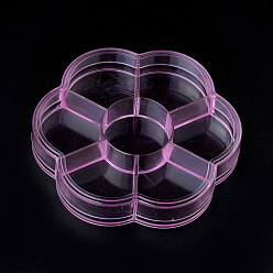 Pink Récipients de stockage de perles en matière plastique, 7 compartiments, fleur, rose, 10.3x9.6x1.75 cm