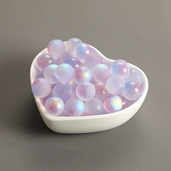 Plum Czech Glass Beads, No Hole, with Glitter Powder, Round, Plum, 12mm