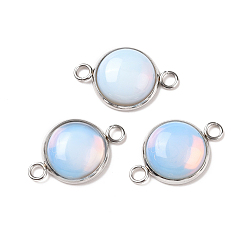 Opalite Opalite Connector Charms, Half Round Links, with Stainless Steel Color Tone 304 Stainless Steel Findings, 14x22x5.5mm, Hole: 2mm