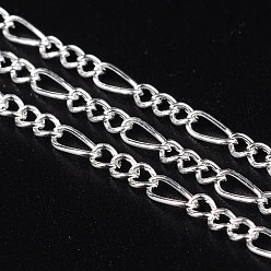 Silver Iron Handmade Chains Figaro Chains Mother-Son Chains, Unwelded, Silver Color Plated, with Spool, Mother Link: 3x7mm, 1mm thick, Son Link: 2.5x4mm, 0.63mm thick, about 328.08 Feet(100m)/roll