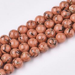 Corail Turquoise synthétique et brins de perles de coquillage, teint, ronde, corail, 10mm, Trou: 1mm, Environ 40 pcs/chapelet, 15.7 pouce