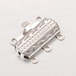 Stainless Steel Color Rectangle 304 Stainless Steel Box Clasps, Stainless Steel Color, 19.5x14x2.8mm, Hole: 1.3~1.6mm