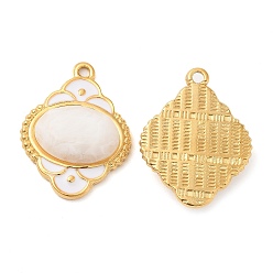 White Enamel Pendants, with 304 Stainless Steel Finding and Acrylic Cabochon, Real 18K Gold Plated, Rhombus Charm, White, 24.5x18.5x5.5mm, Hole: 1.5mm