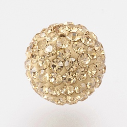246_Lt. Colorado Topaz Czech Rhinestone Beads, PP8(1.4~1.5mm), Pave Disco Ball Beads, Polymer Clay, Round, 246_Lt. Colorado Topaz, 7.5~8mm, Hole: 1.8mm, about 80~90pcs rhinestones/ball