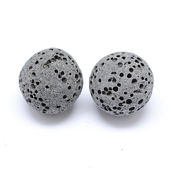 Noir Perles de pierre de lave naturelle non cirées, pour perles d'huile essentielle de parfum, perles d'aromathérapie, teint, ronde, sans trou, noir, 13~14mm
