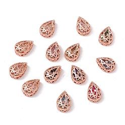 Mixed Color Rack Plating Brass Micro Pave Cubic Zirconia Multi-strand Links, Cadmium Free & Lead Free, Teardrop, Rose Gold, Mixed Color, 12x8x5mm, Hole: 1.2mm