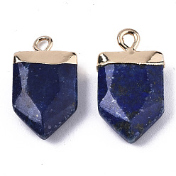 Lapis Lazuli Lapis-lazuli naturelles ont fait pendentifs, avec dessus plaqué or clair et boucle en laiton, flèche, facette, 19x10.5x4.5mm, Trou: 1.8mm
