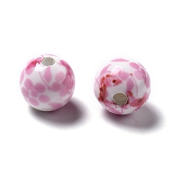 Бледно-Розовый Ручной печатный шарики фарфора, круглые, розовый жемчуг, 10 мм, отверстие : 3 мм