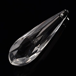 Clear Faceted Teardrop Glass Pendants, Briolette Cut, Clear, 76.5x22x18mm, Hole: 1mm