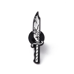 White Knife with Skull Alloy Brooch for Backpack Clothes, White, 34.5x8.5x1.5mm, Pin: 1.2mm