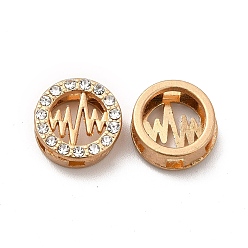 Golden Alloy Slide Charms, with Crystal Rhinestone, Flat Round with Heatbeat, Golden, 12x5mm, Hole: 2mm