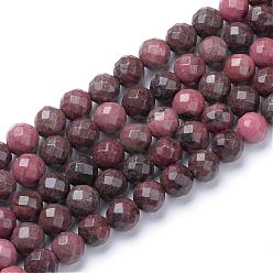 Rhodonite Natural Rhodonite Bead Strands, Faceted Round, 10mm, Hole: 1mm, about 40pcs/strand, 15.7 inch