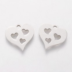 Stainless Steel Color 304 Stainless Steel Charms, Stamping Blank Tag, Heart with Heart, Stainless Steel Color, 14.9x14.7mm
