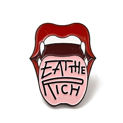 Lip Word Eat The Rich Enamel Pin, Electrophoresis Black Alloy Brooch for Clothes Backpack, Lip Pattern, 30x23.5x1.5mm