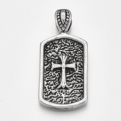 Antique Silver Tibetan Style Alloy Big Pendants, Rectangle with Cross, Antique Silver, 50.5x23x8.5mm, Hole: 9.5x5.5mm
