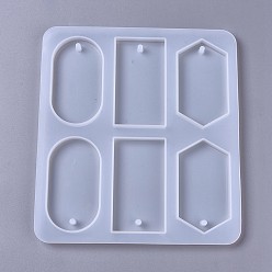 White Silicone Molds, Pendant Resin Casting Molds, For UV Resin, Epoxy Resin Jewelry Making, Mixed Shapes, Oval & Rectangle & Hexagon, White, 217x198x10mm, Hole: 4.5mm