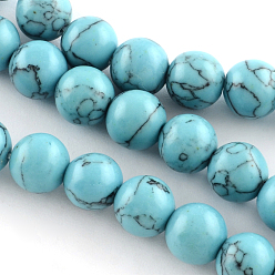 Светло-Голубой Синтетическое бирюзовый драгоценный камень круглый шарик нити, окрашенные, Небесно-голубой, 6 мм, отверстие : 1 мм, около 65 шт / нитка, 15 дюйм