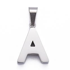 Letter A 304 Stainless Steel Letter Pendants, Manual Polishing, Alphabet, Stainless Steel Color, Letter.A, 18.5x13.7x3.5mm, Hole: 7x3.5mm