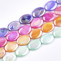 Mixed Color Freshwater Shell Beads Strands, AB Color, Dyed, Oval, Mixed Color, 18~20x13~15x4~5mm, Hole: 1mm, about 20pcs/strand, 15.7 inch