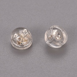 Silver Brass & Plastic Ear Nuts, Earring Backs, Long-Lasting Plated, Half Round, Silver Color Plated, 5.5x4mm, Hole: 0.6mm