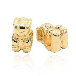 Oro Aleación de oso Beads Europea, abalorios de grande agujero, dorado, libre de cadmio, sin plomo y níquel libres, 13x8x9.5 mm, agujero: 4.5 mm