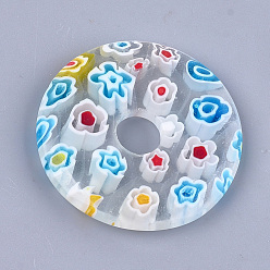 Clear Handmade Millefiori Lampwork Pendants, Donut/Pi Disc, Clear, Donut Width: 17.5~18.3mm, 44.5~45x6mm, Hole: 8~10mm